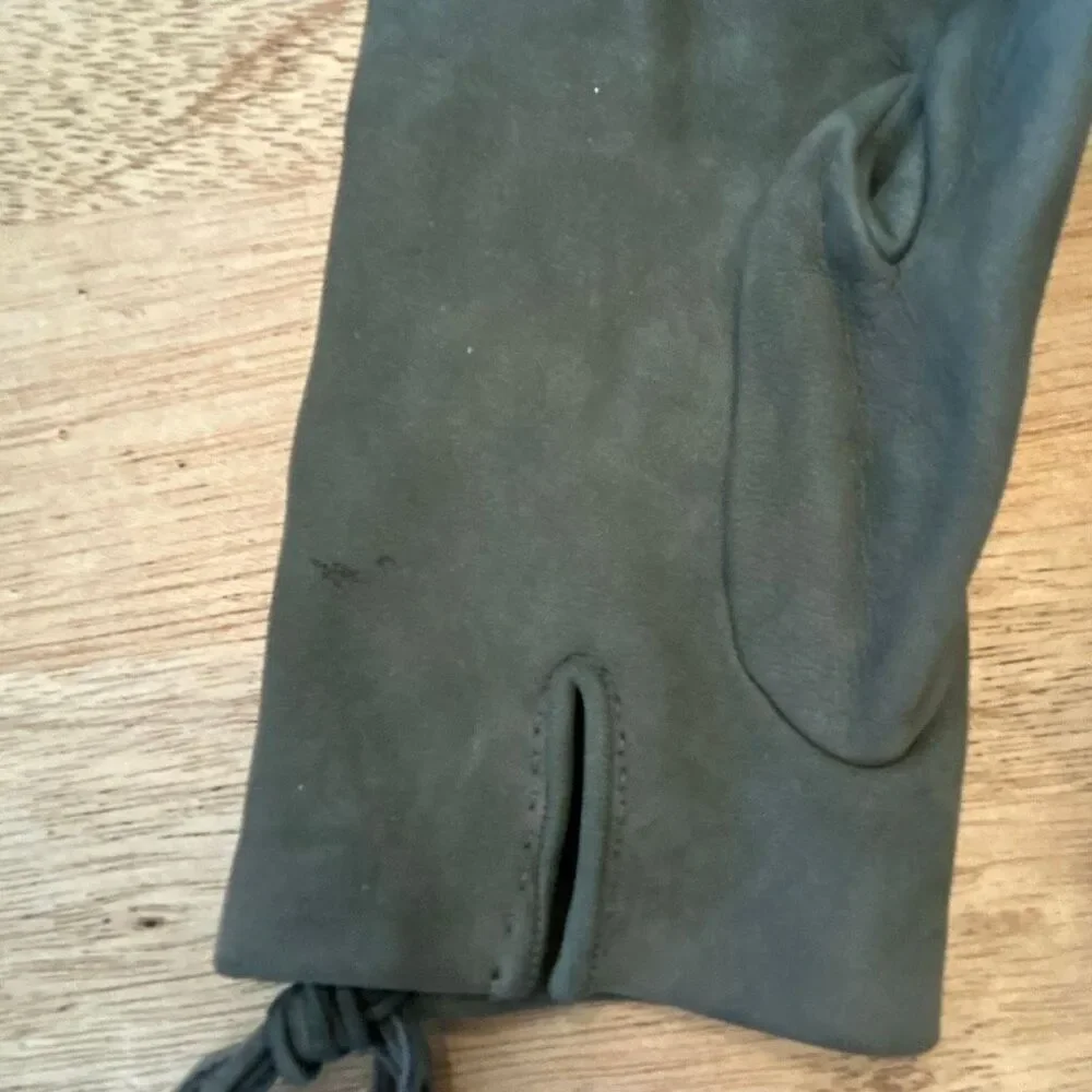 Hermes vintage lambskin suede gray width stitching gloves winter S